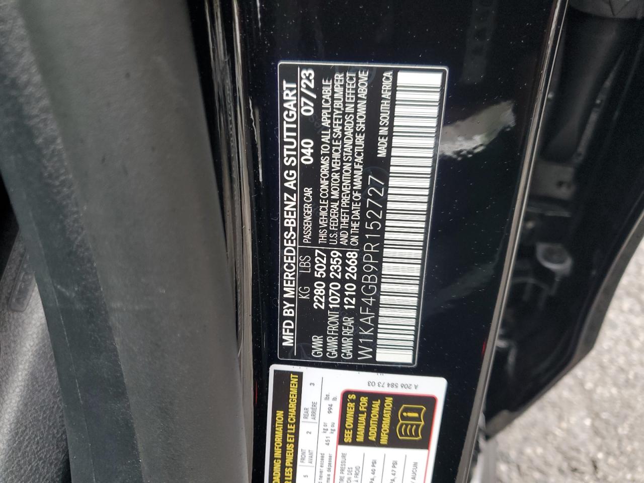 2023 MERCEDES-BENZ C 300 VIN:W1KAF4GB9PR152727