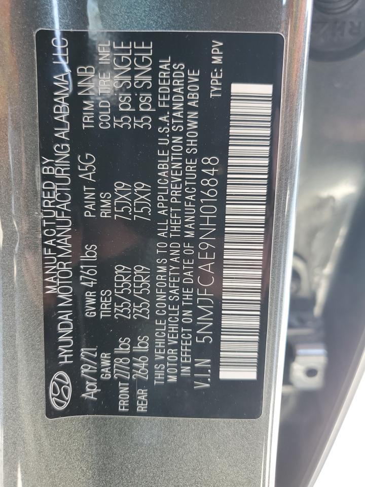 2022 HYUNDAI TUCSON SEL VIN:5NMJFCAE9NH016848