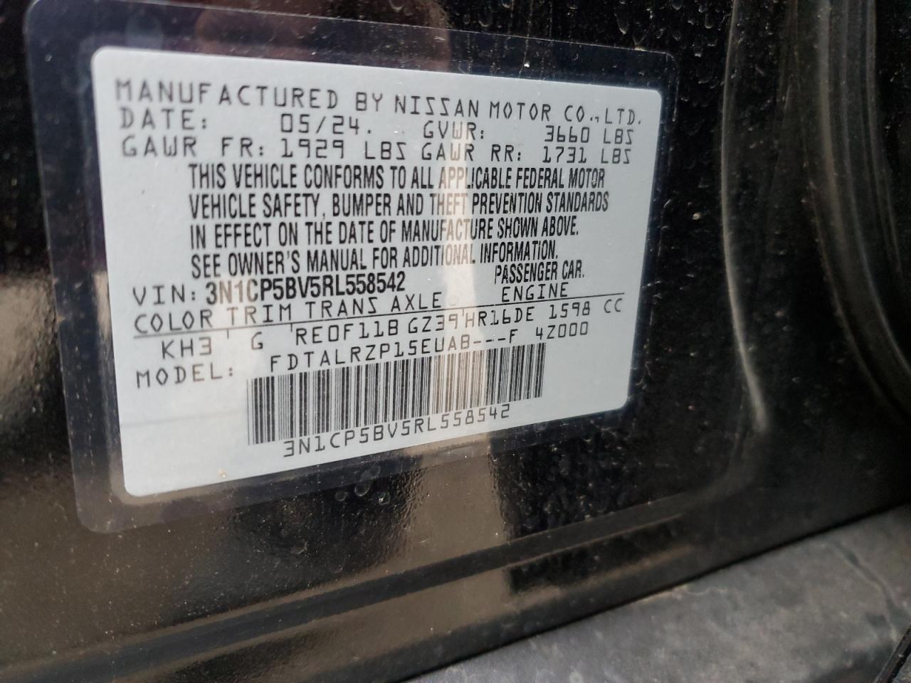 2024 NISSAN KICKS S VIN:3N1CP5BV5RL558542