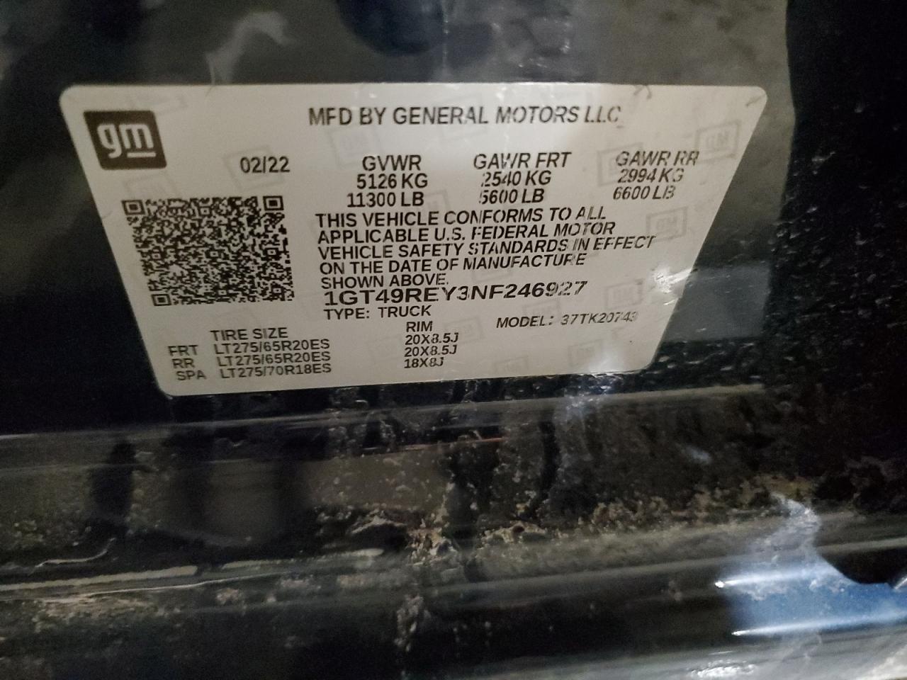 2022 GMC SIERRA K2500 DENALI VIN:KNAFK5A86G5574389