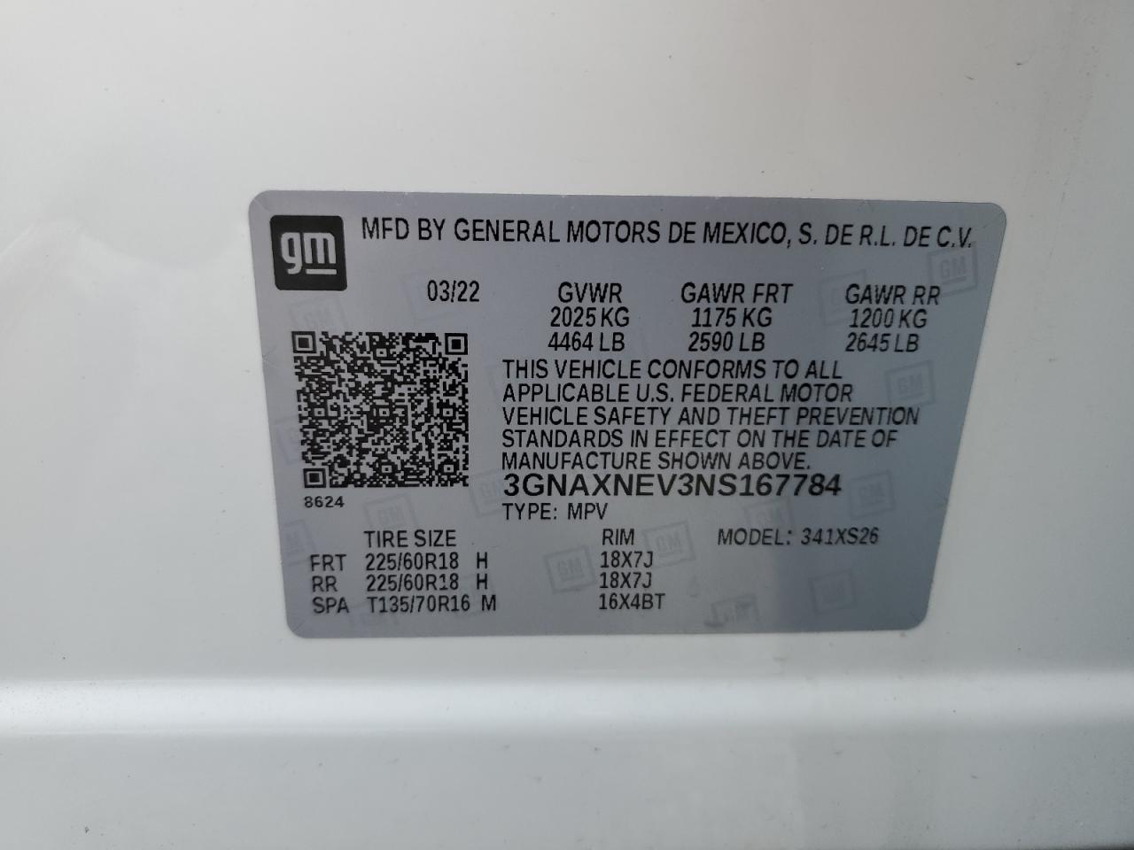 2022 CHEVROLET EQUINOX PREMIER VIN:3GNAXNEV3NS167784