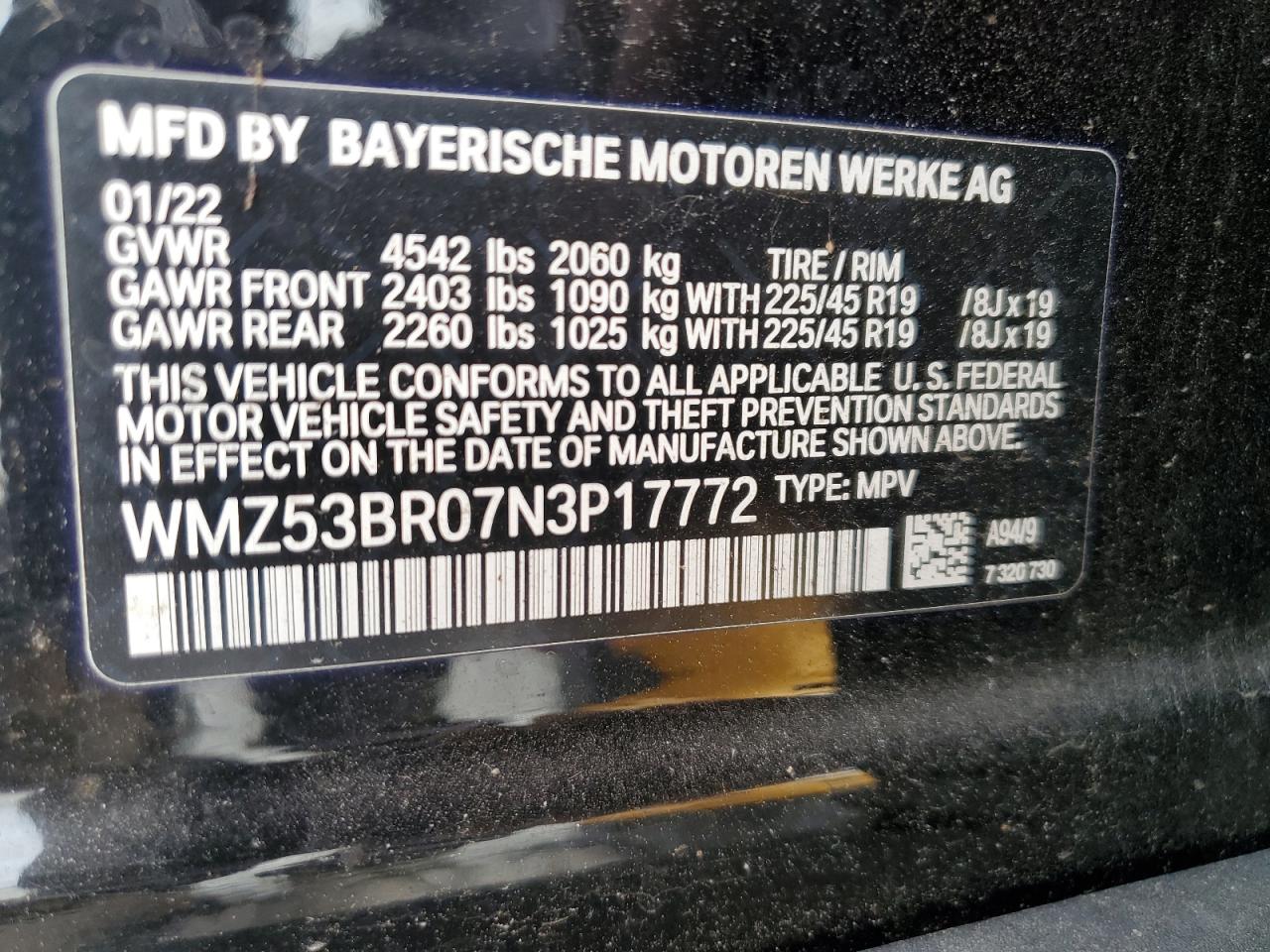 2022 MINI COOPER S COUNTRYMAN VIN:WMZ53BR07N3P17772