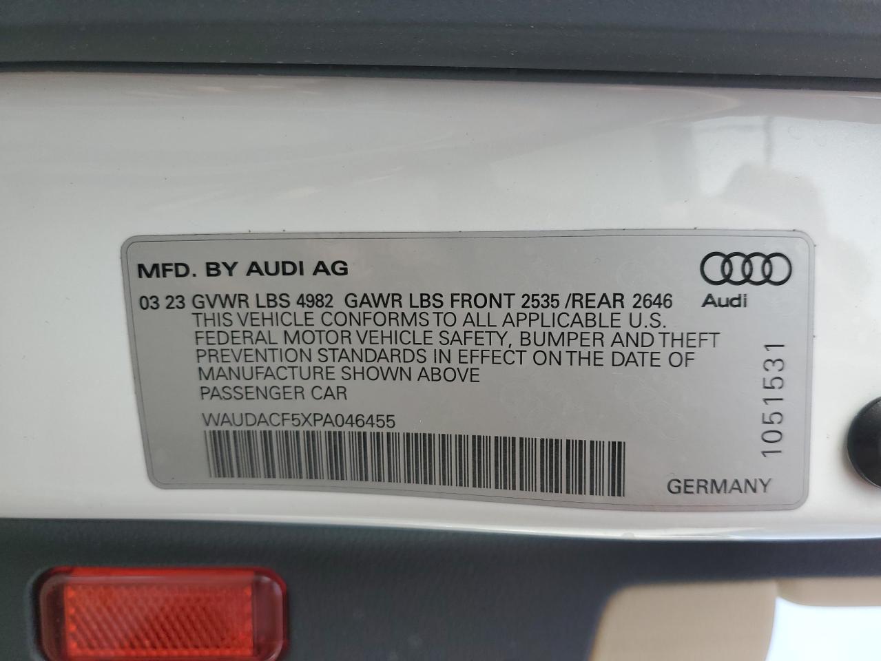 2023 AUDI A5 PREMIUM 45 VIN:WAUDACF5XPA046455