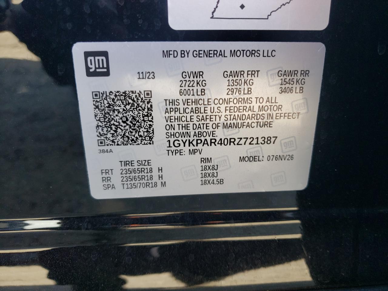 2024 CADILLAC XT6 LUXURY VIN:1GYKPAR40RZ721387