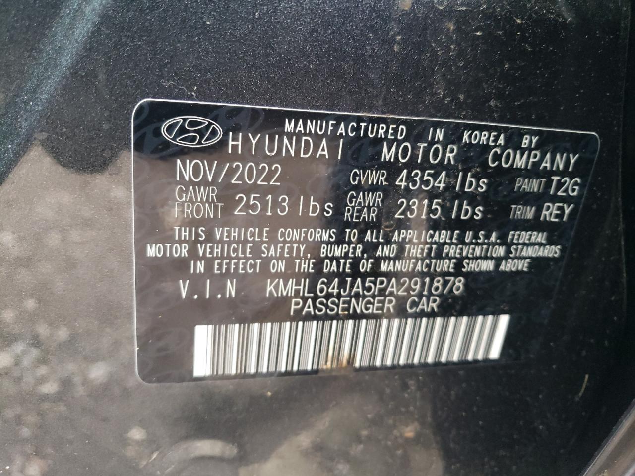 2023 HYUNDAI SONATA SEL VIN:KMHL64JA5PA291878