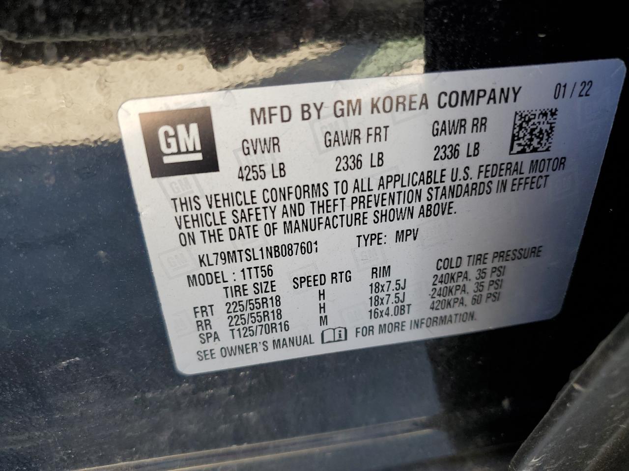 2022 CHEVROLET TRAILBLAZER RS VIN:KL79MTSL1NB087601