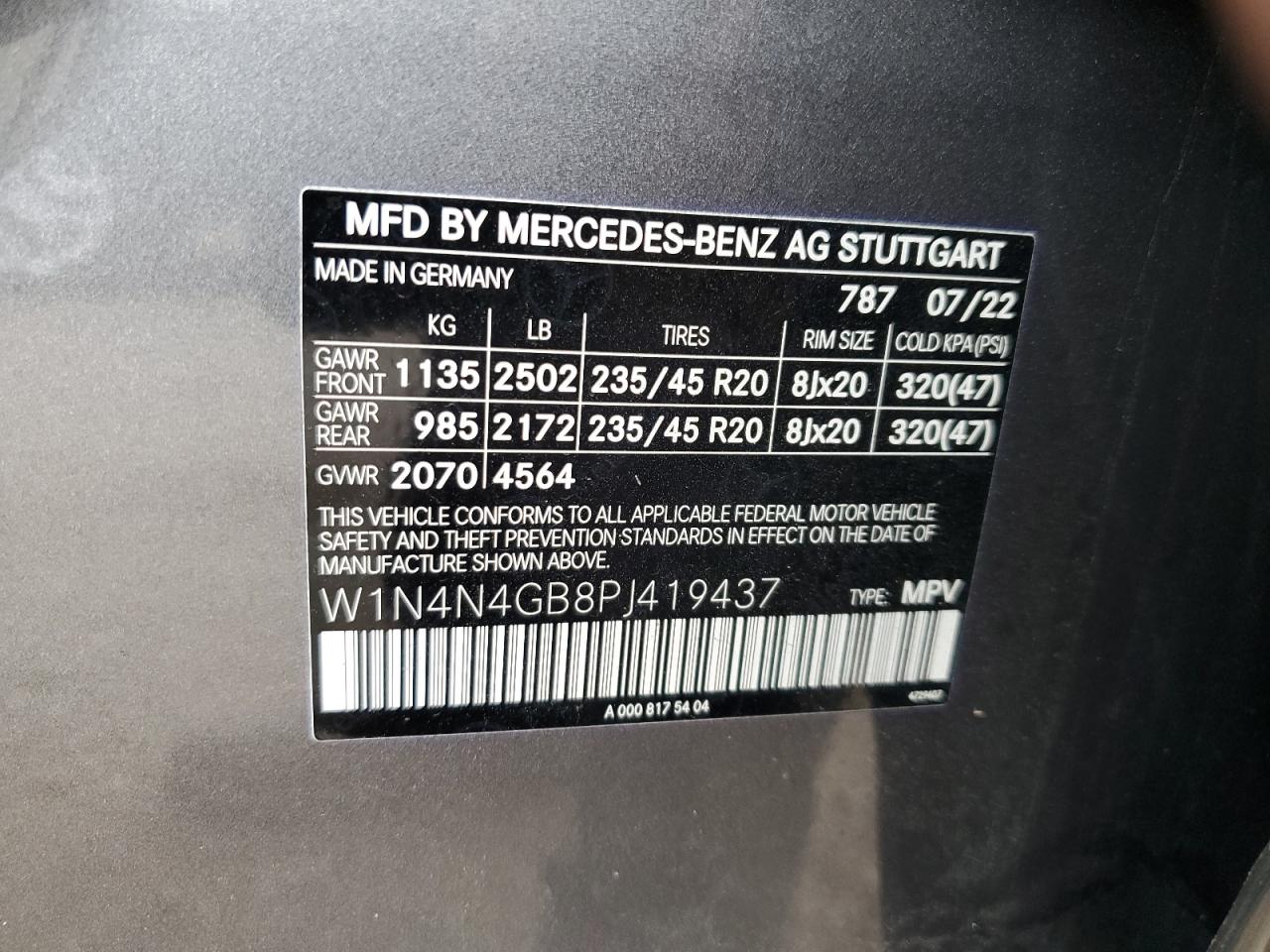 2023 MERCEDES-BENZ GLA 250 VIN:W1N4N4GB8PJ419437