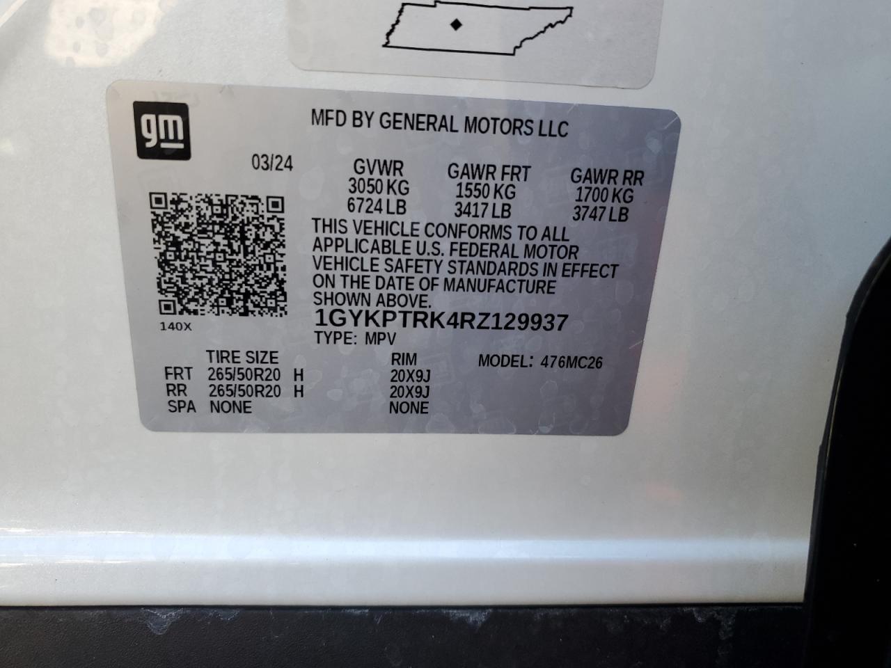 2024 CADILLAC LYRIQ SPORT VIN:1GYKPTRK4RZ129937