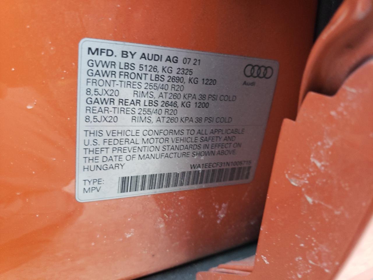 2022 AUDI Q3 PREMIUM PLUS S LINE 45 VIN:WA1EECF31N1005715