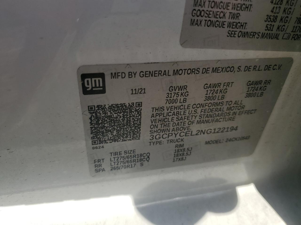 2022 CHEVROLET SILVERADO LTD K1500 TRAIL BOSS CUSTOM VIN:3GCPYCEL2NG122194