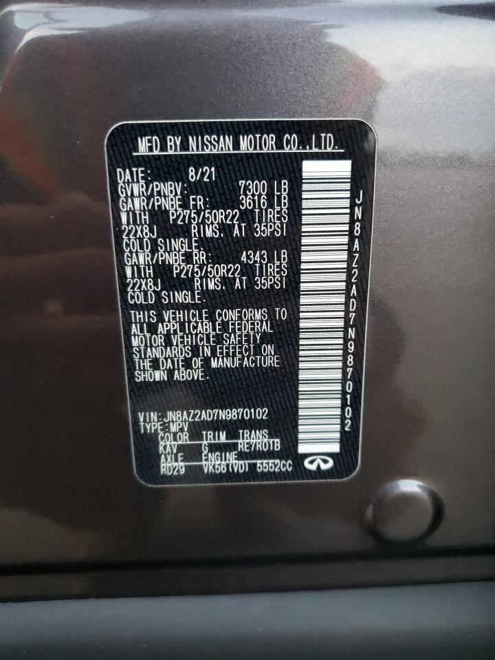 2022 INFINITI QX80 LUXE VIN:JN8AZ2AD7N9870102