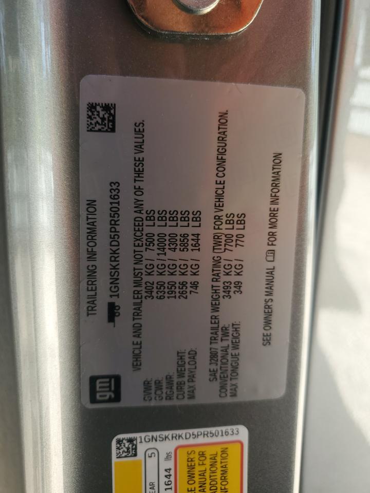 2023 CHEVROLET TAHOE K1500 RST VIN:1GNSKRKD5PR501633