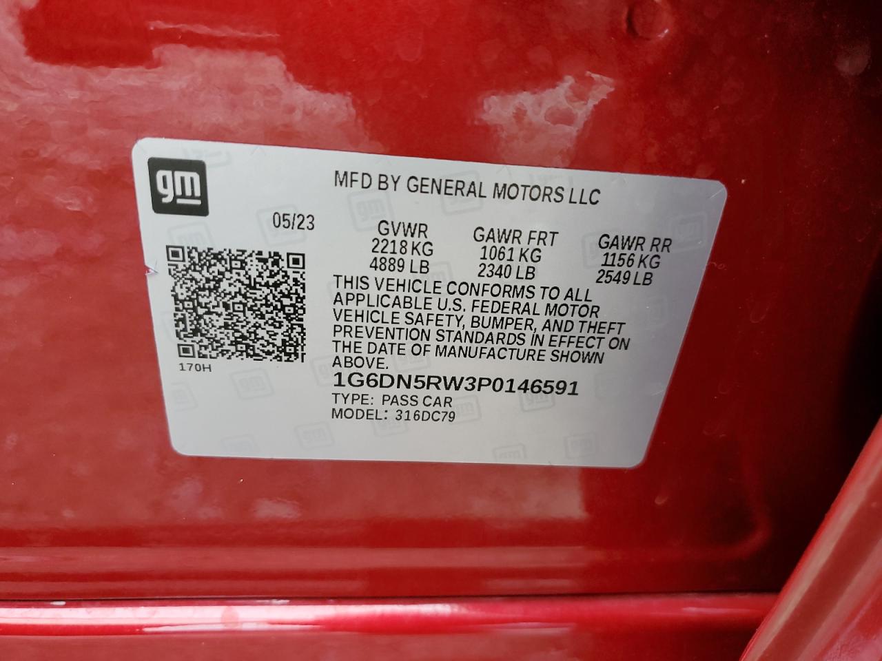 2023 CADILLAC CT5 PREMIUM LUXURY VIN:1G6DN5RW3P0146591