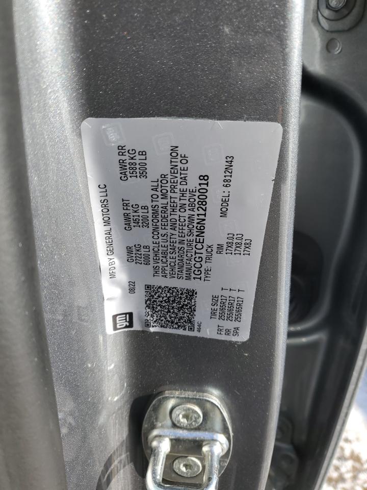 2022 CHEVROLET COLORADO LT VIN:1GCGTCEN6N1280018