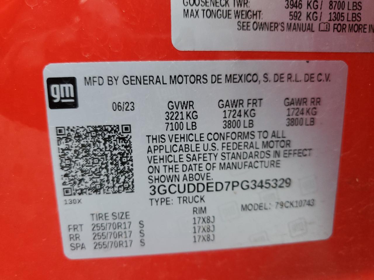 2023 CHEVROLET SILVERADO K1500 LT VIN:3GCUDDED7PG345329