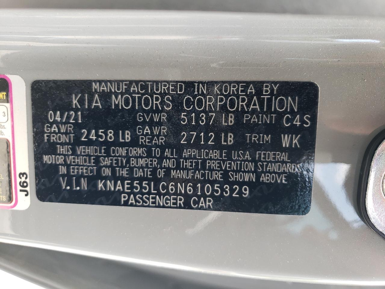 2022 KIA STINGER GT2 VIN:KNAE55LC6N6105329