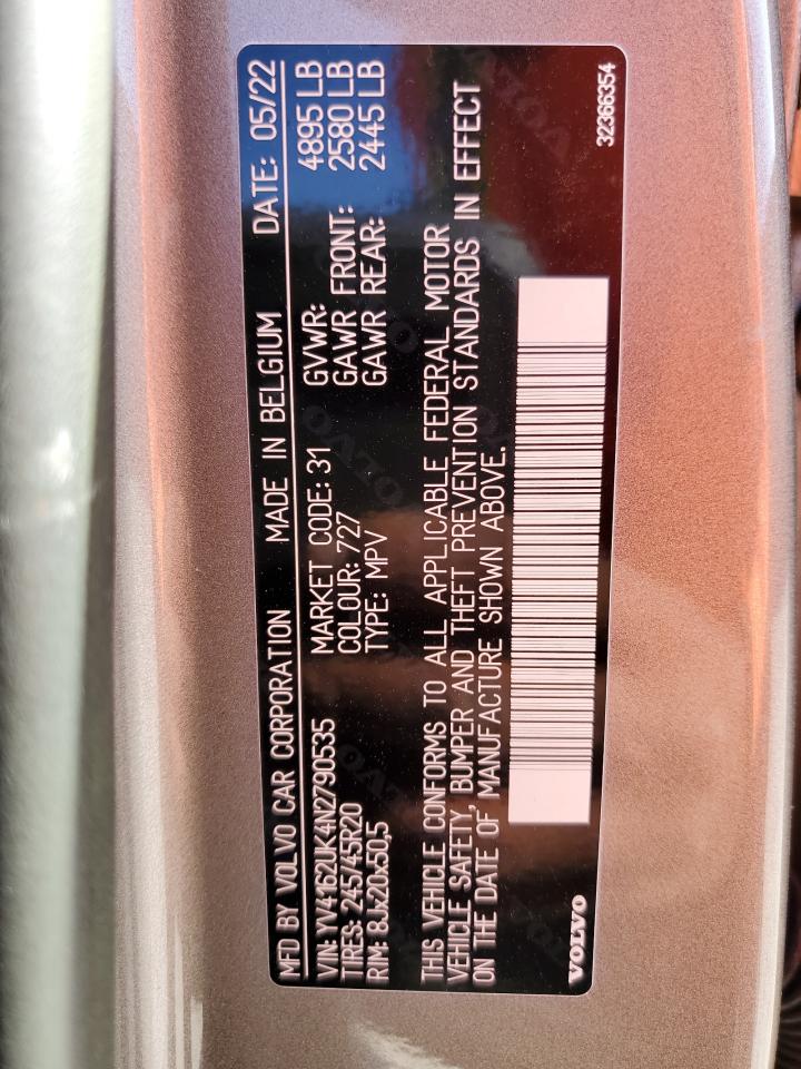2022 VOLVO XC40 T5 MOMENTUM VIN:YV4162UK4N2790535