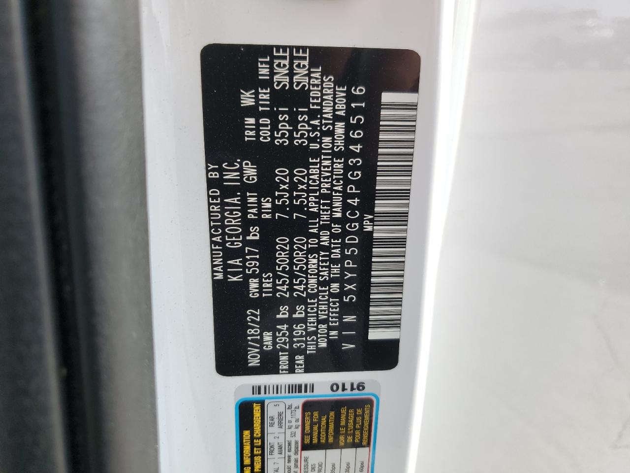 2023 KIA TELLURIDE SX VIN:WP0AA2A8XNS255297