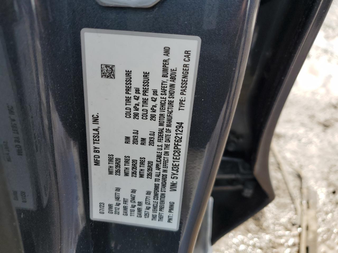 2023 TESLA MODEL 3  VIN:5YJ3E1EC8PF621294