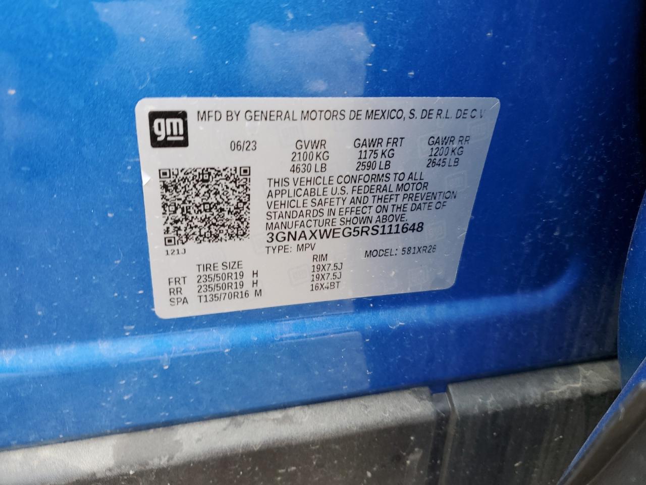 2024 CHEVROLET EQUINOX RS VIN:3GNAXWEG5RS111648