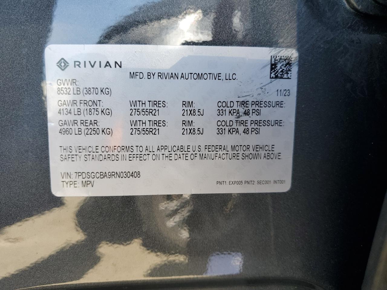 2024 RIVIAN R1S ADVENTURE VIN:7PDSGCBA9RN030408