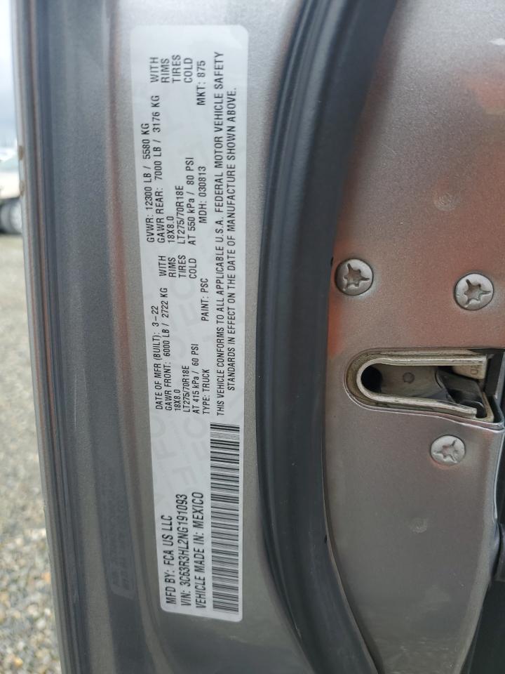 2022 RAM 3500 BIG HORN/LONE STAR VIN:3C63R3HL2NG191093