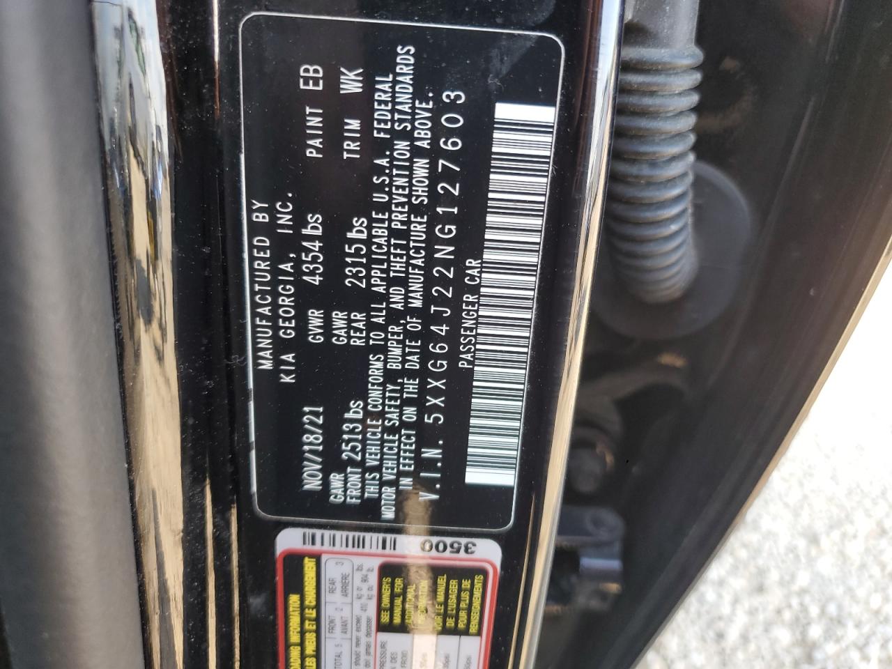 2022 KIA K5 GT LINE VIN:5XXG64J22NG127603
