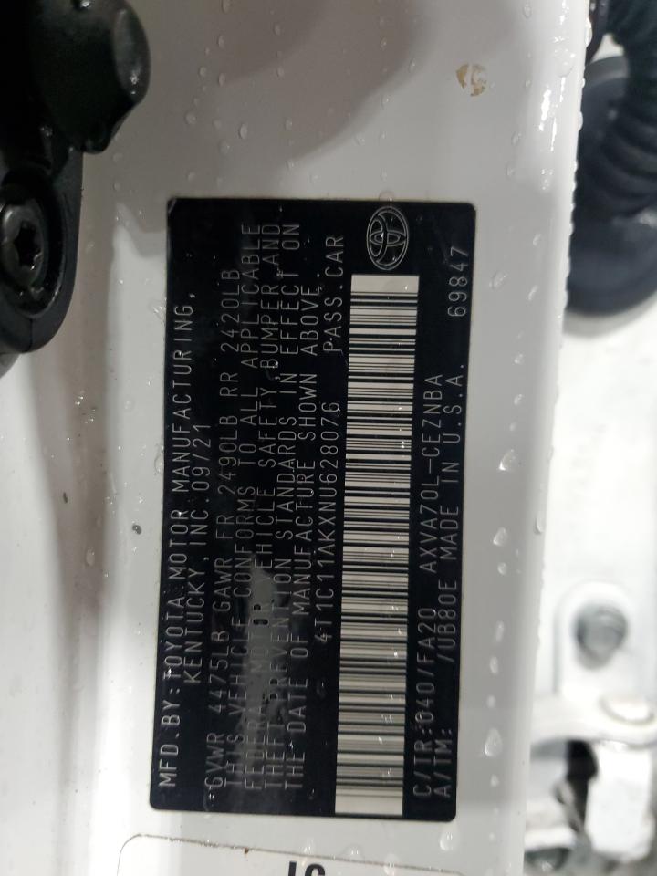 2022 TOYOTA CAMRY LE VIN:4T1C11AKXNU628076