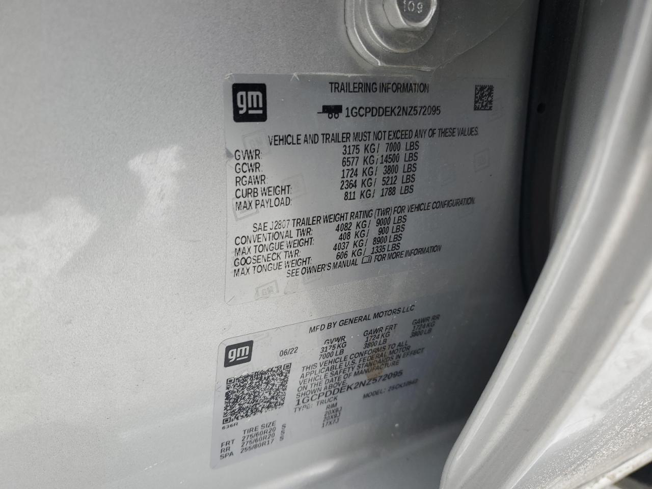 2022 CHEVROLET SILVERADO K1500 LT VIN:1GCPDDEK2NZ572095