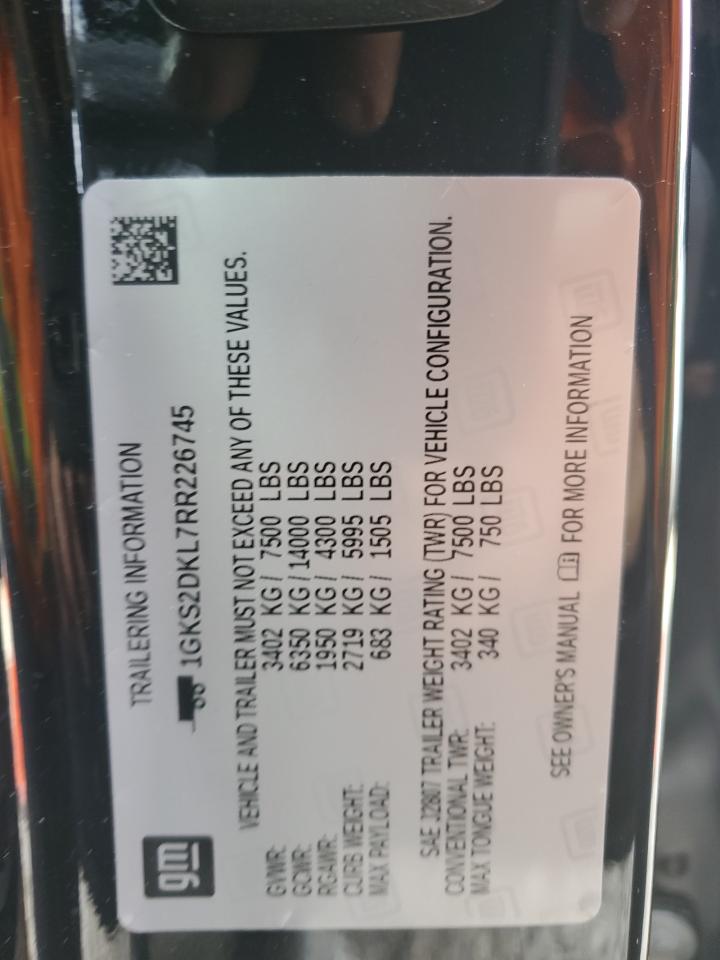 2024 GMC YUKON DENALI VIN:1GKS2DKL7RR226745