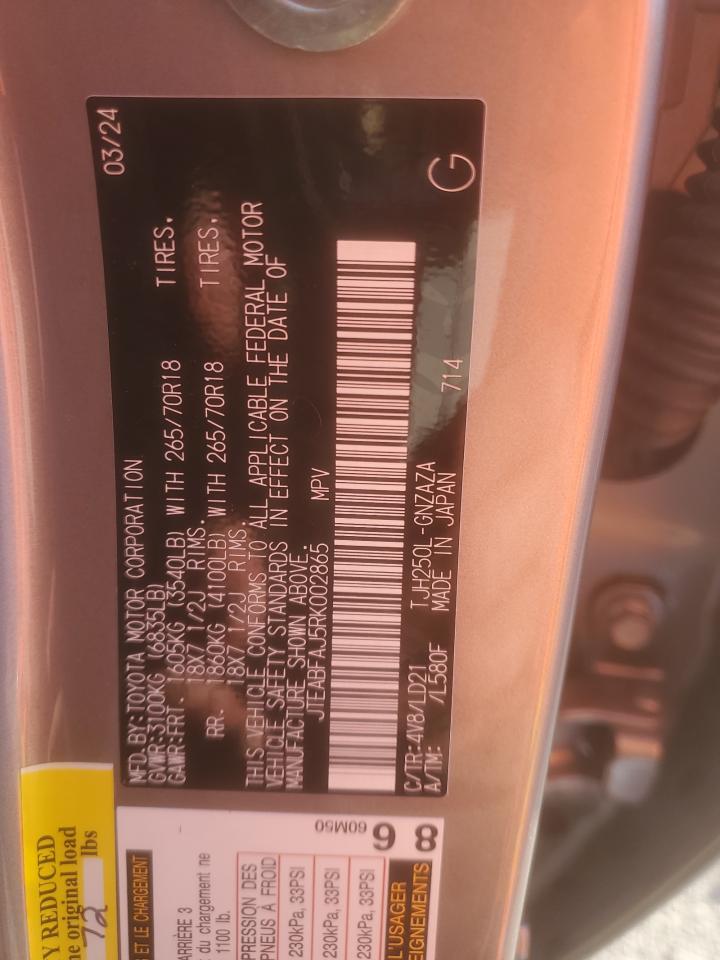 2024 TOYOTA LAND CRUISER BASE VIN:JTEABFAJ5RK002865