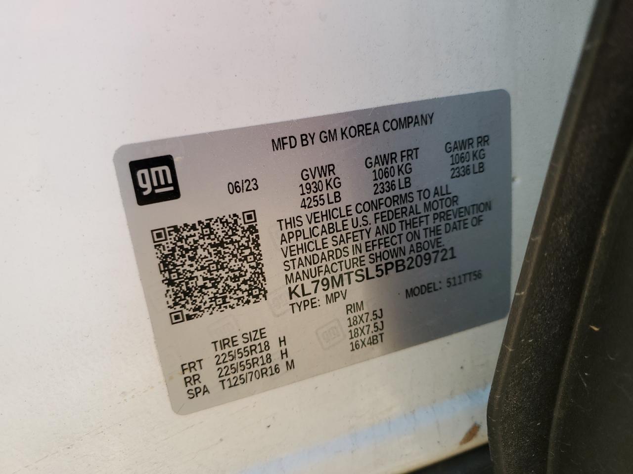 2023 CHEVROLET TRAILBLAZER RS VIN:KL79MTSL5PB209721