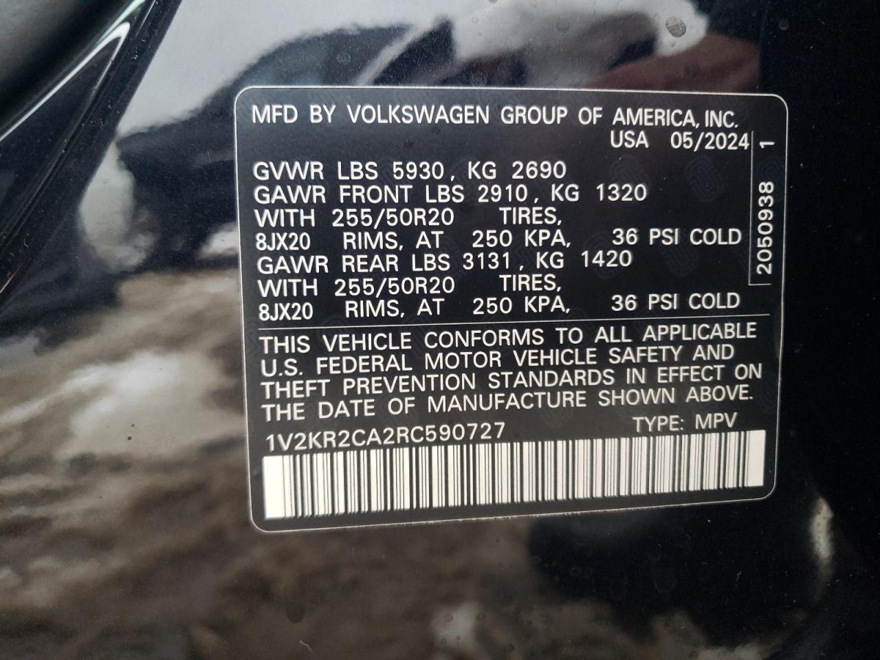 2024 VOLKSWAGEN ATLAS SE VIN:1V2KR2CA2RC590727