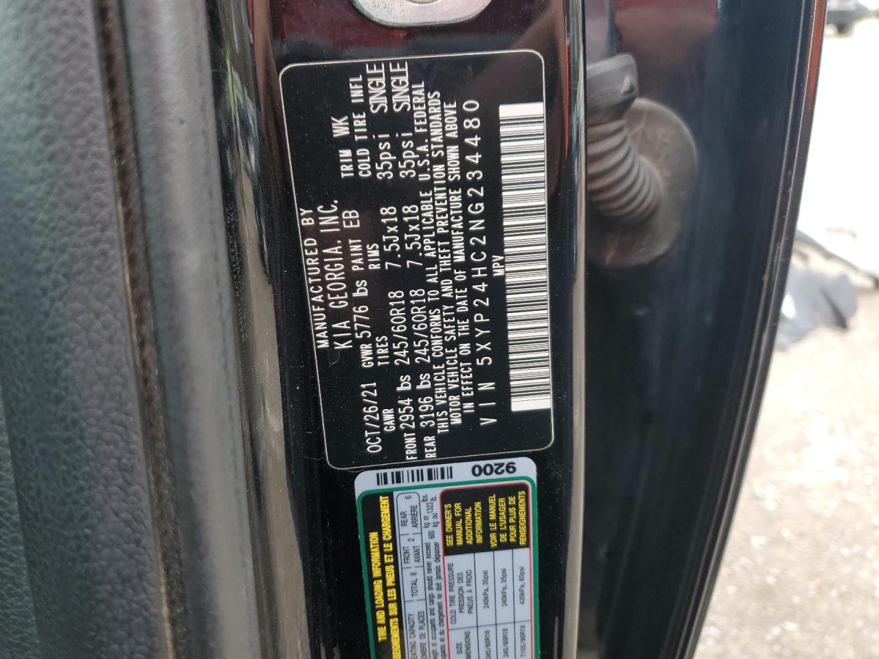 2022 KIA TELLURIDE LX VIN:5XYP24HC2NG234480