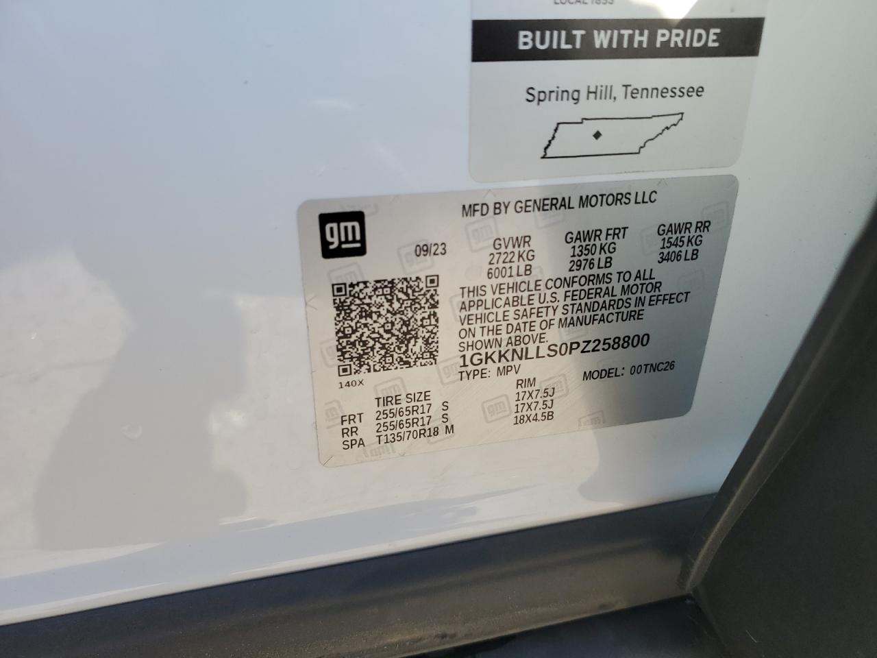 2023 GMC ACADIA AT4 VIN:1GKKNLLS0PZ258800