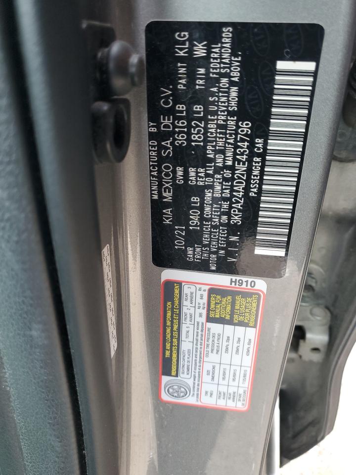 2022 KIA RIO LX VIN:3KPA24AD2NE434796