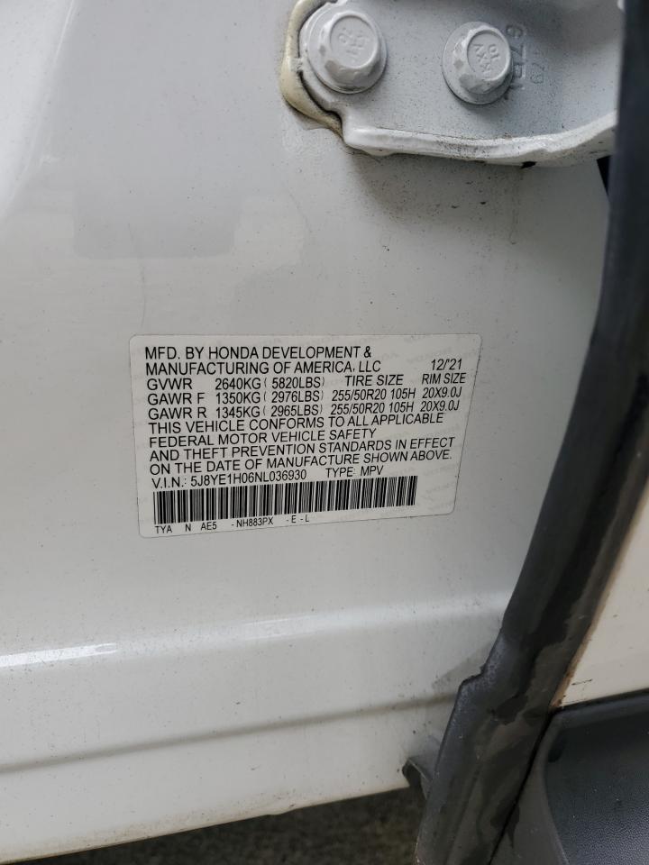 2022 ACURA MDX A-SPEC VIN:5J8YE1H06NL036930