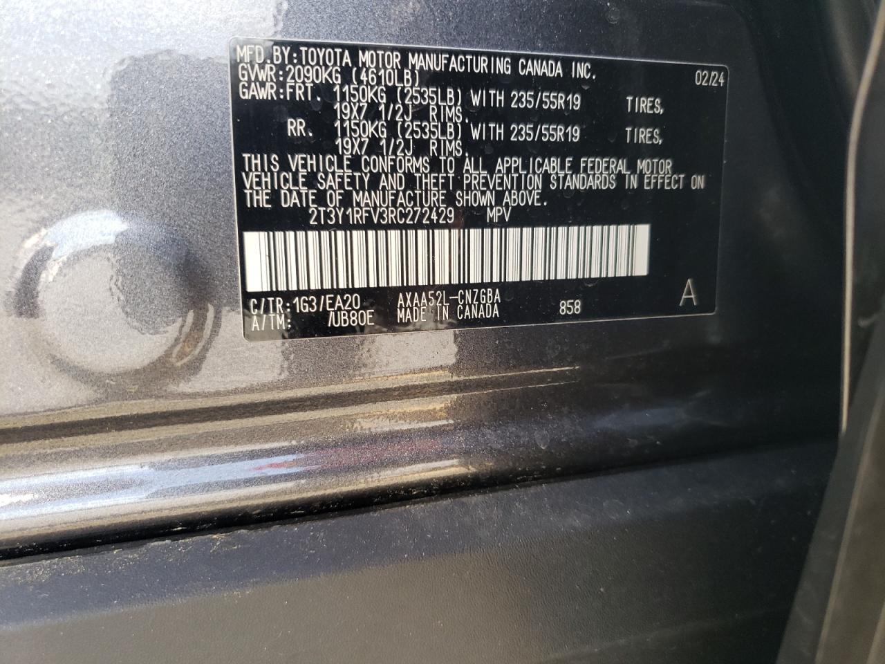 2024 TOYOTA RAV4 LIMITED VIN:2T3Y1RFV3RC272429