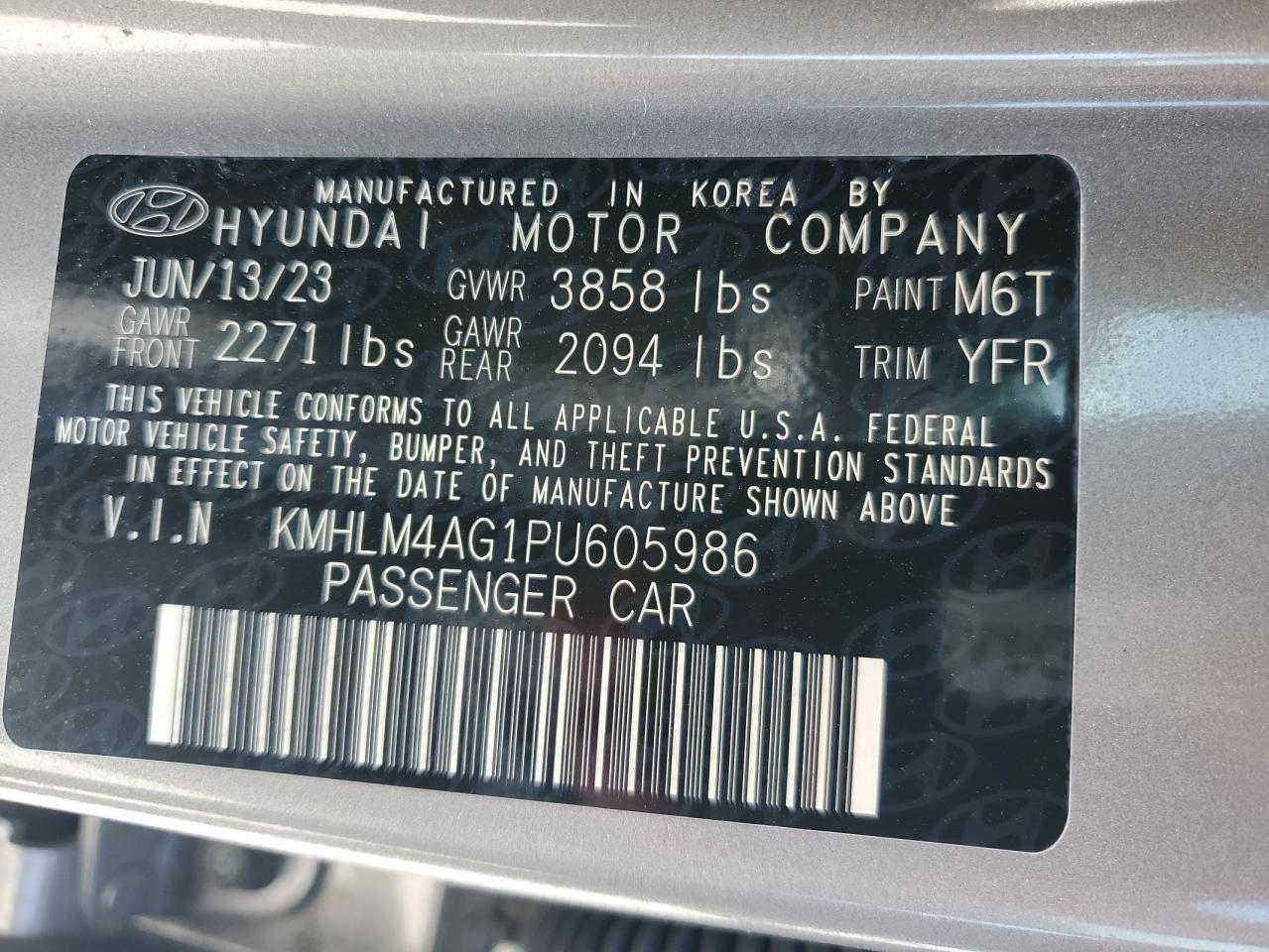 2023 HYUNDAI ELANTRA SEL VIN:KMHLM4AG1PU605986