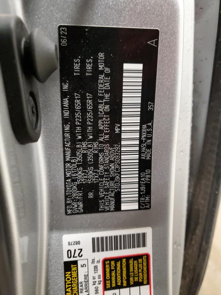 2023 TOYOTA SIENNA XLE VIN:5TDJSKFC3PS093292