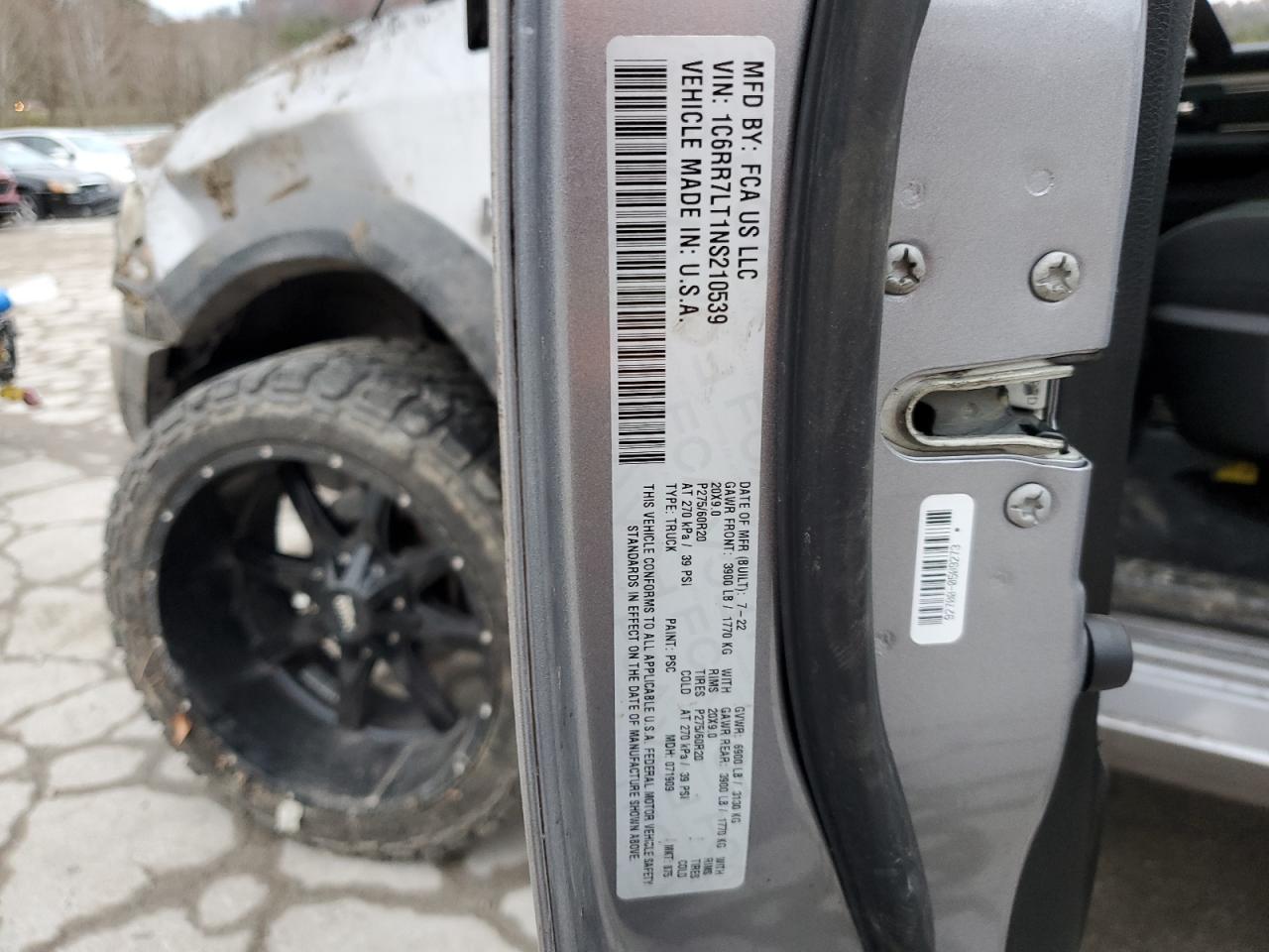 2022 RAM 1500 CLASSIC SLT VIN:1C6RR7LT1NS210539