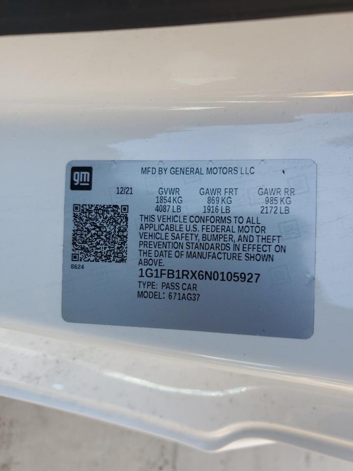 2022 CHEVROLET CAMARO LS VIN:1G1FB1RX6N0105927