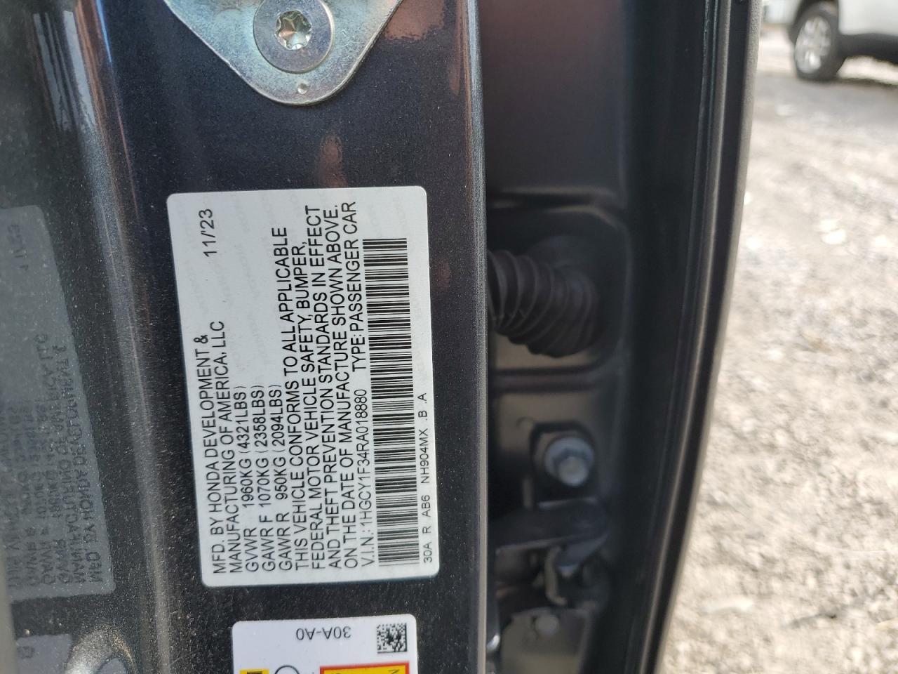 2024 HONDA ACCORD EX VIN:1HGCY1F34RA018880