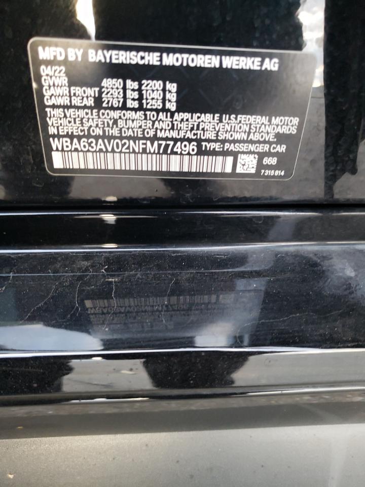 2022 BMW 430I GRAN COUPE VIN:WBA63AV02NFM77496