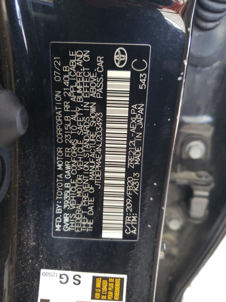 2022 TOYOTA COROLLA LE VIN:JTDEPMAE4NJ203493