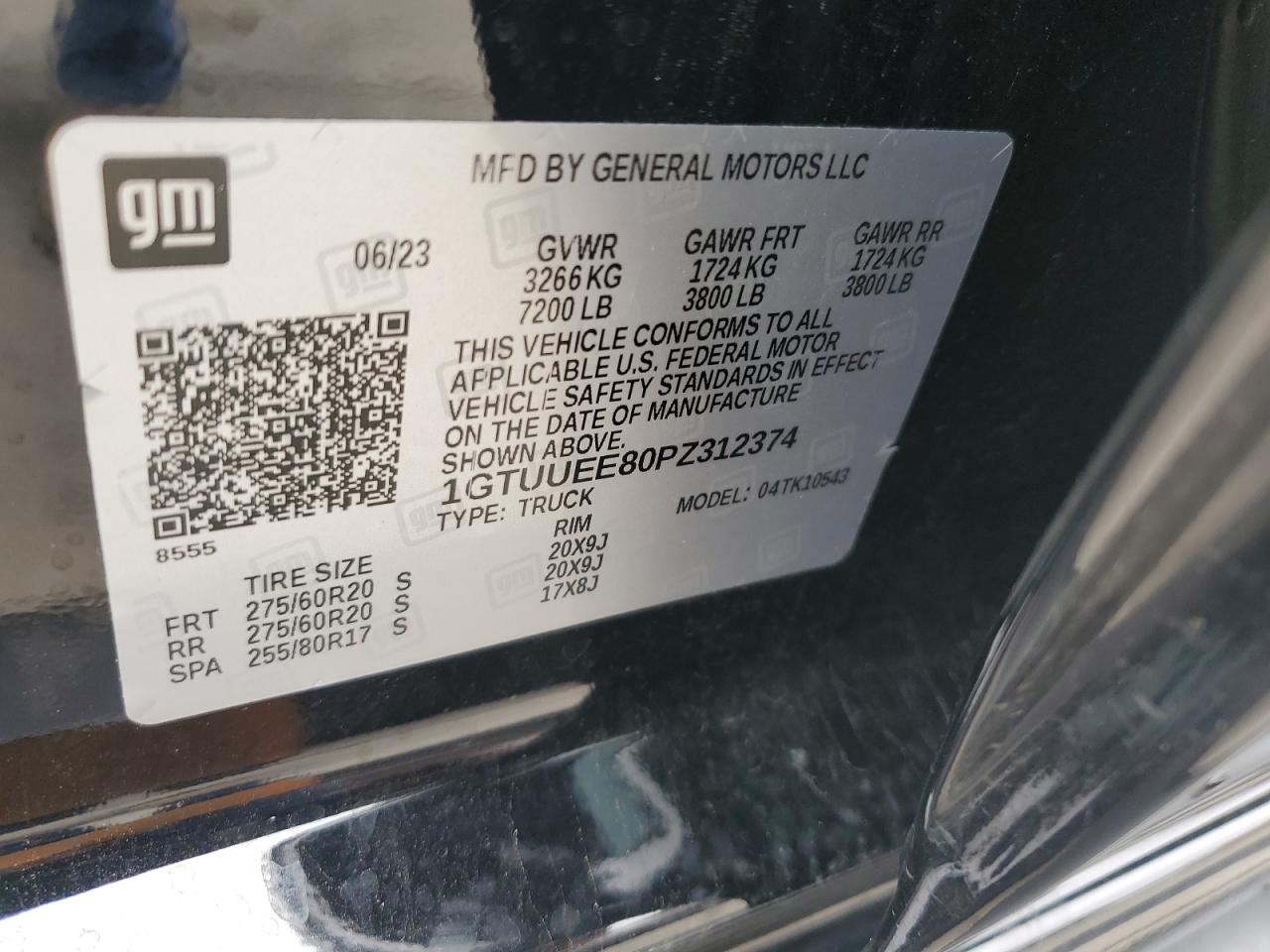 2023 GMC SIERRA K1500 AT4 VIN:1GTUUEE80PZ312374