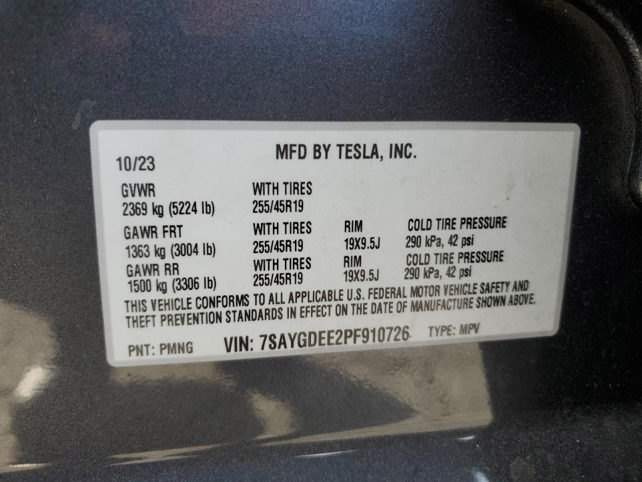 2023 TESLA MODEL Y  VIN:7SAYGDEE2PF910726