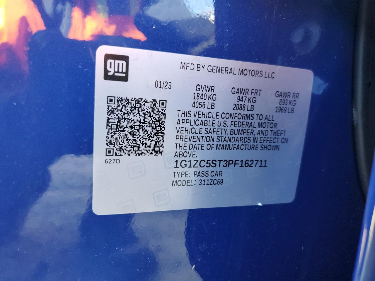 2023 CHEVROLET MALIBU LS VIN:1G1ZC5ST3PF162711