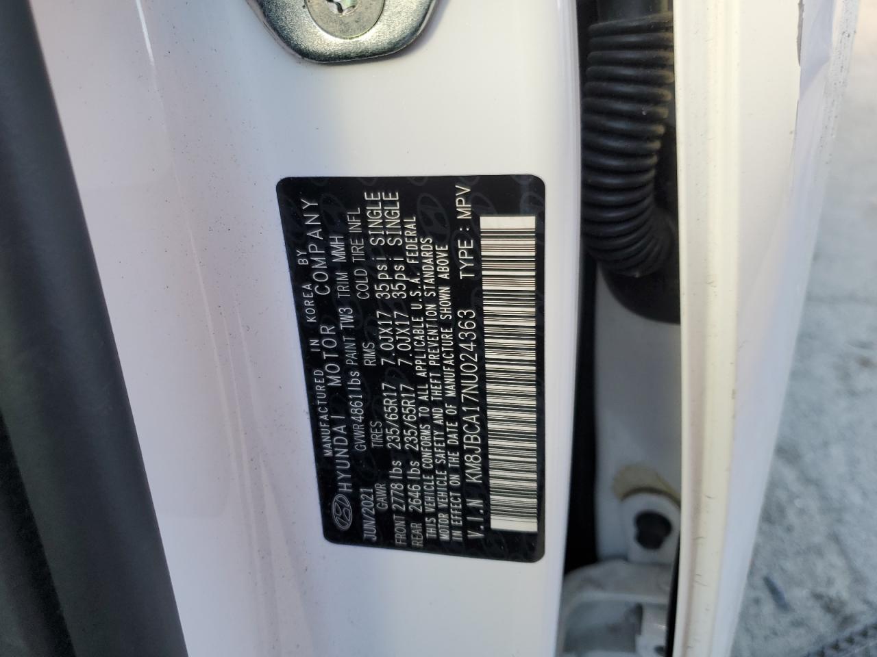 2022 HYUNDAI TUCSON BLUE VIN:KM8JBCA17NU024363