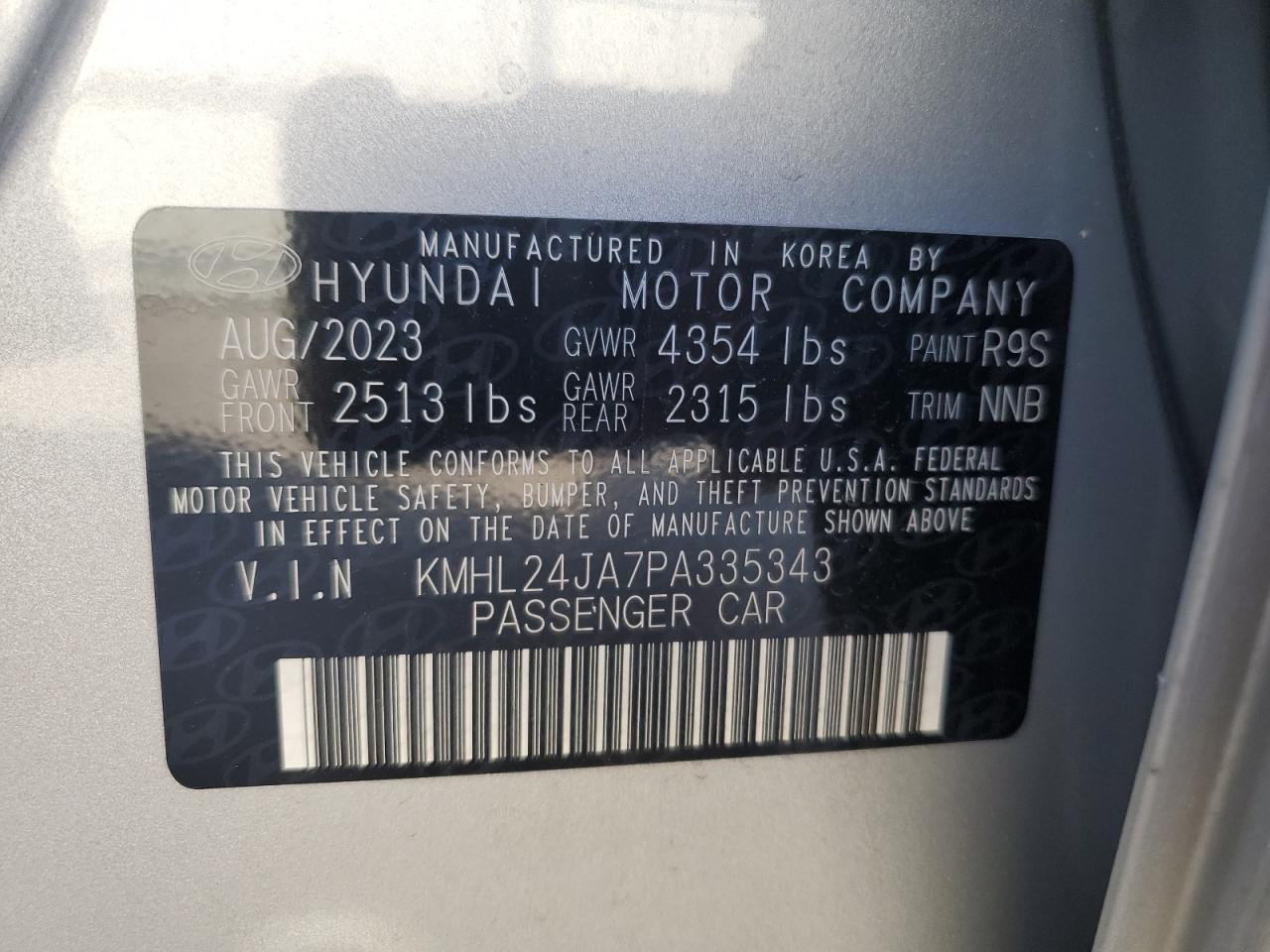 2023 HYUNDAI SONATA SE VIN:KMHL24JA7PA335343